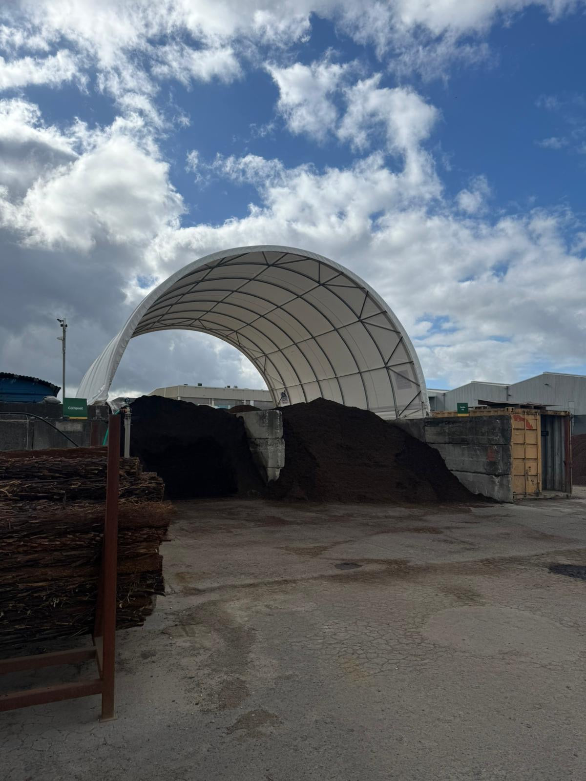 Custom height 10m container shelter at a landscape supplies yard