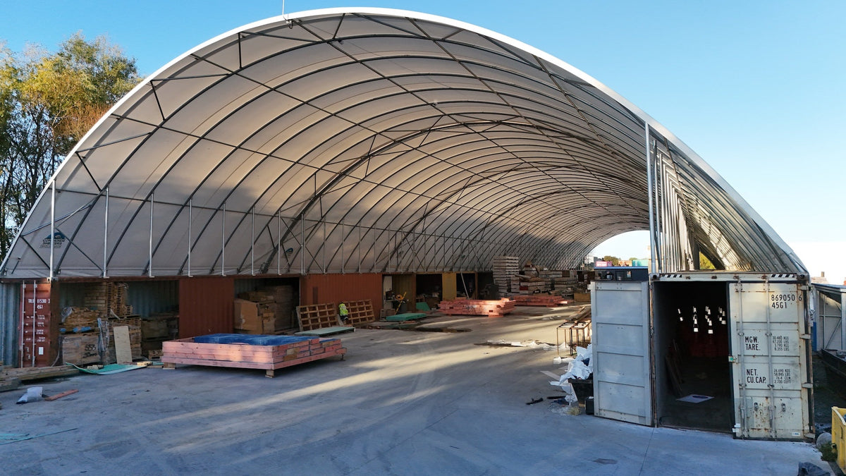 Big Bertha shelter covering timber storage