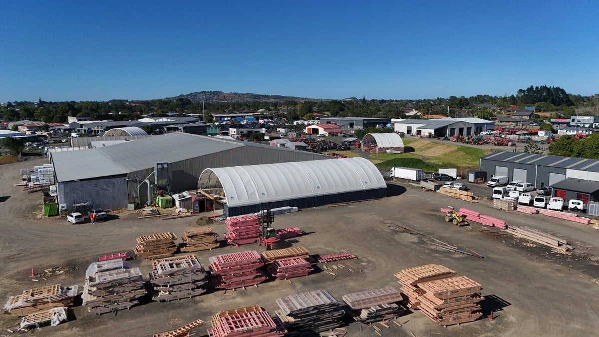 Aerial view of a 36 metre Lil' Bertha shelter