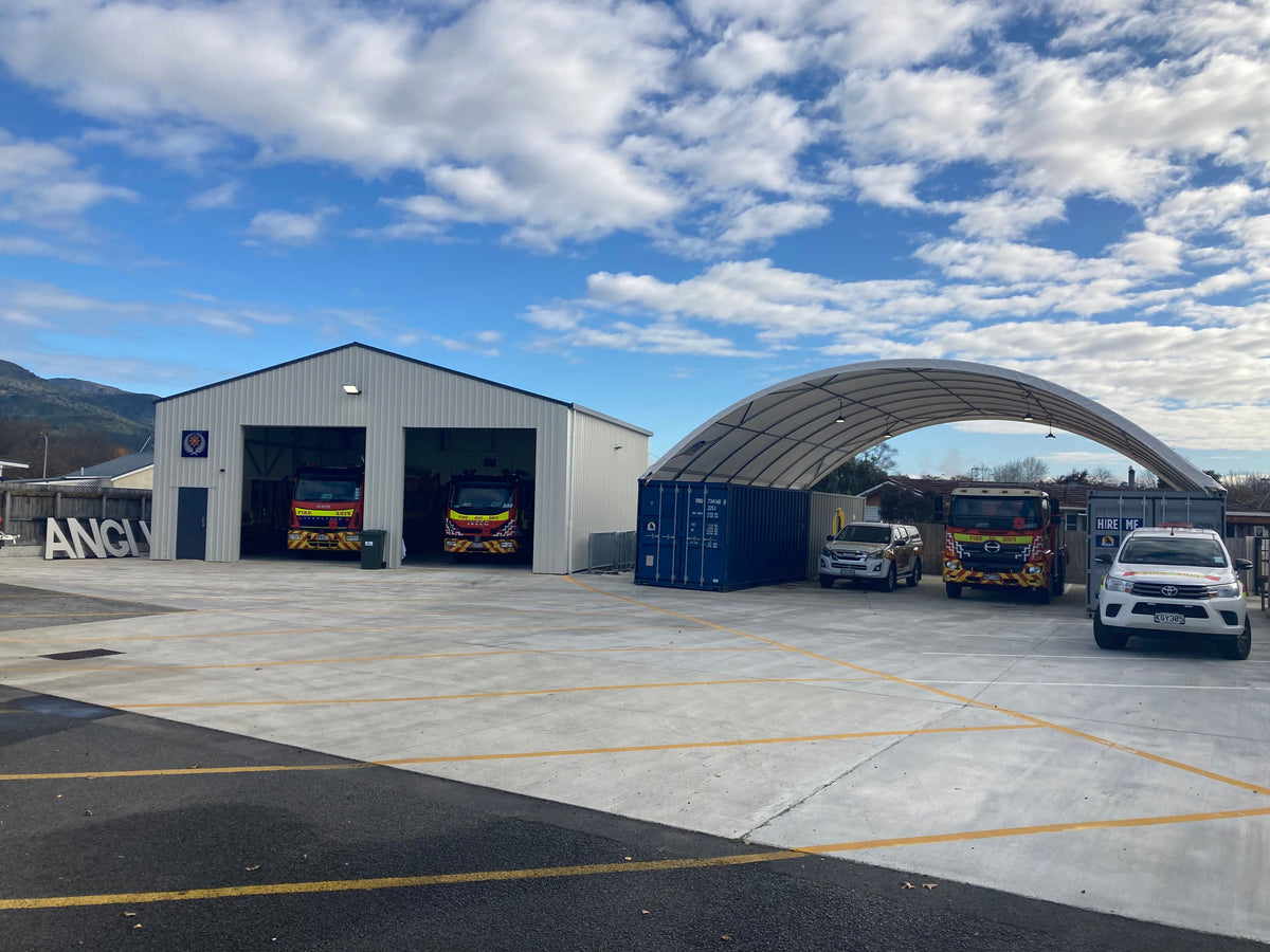 Temporary fire engine shelter for Fire and Emergency New Zealand
