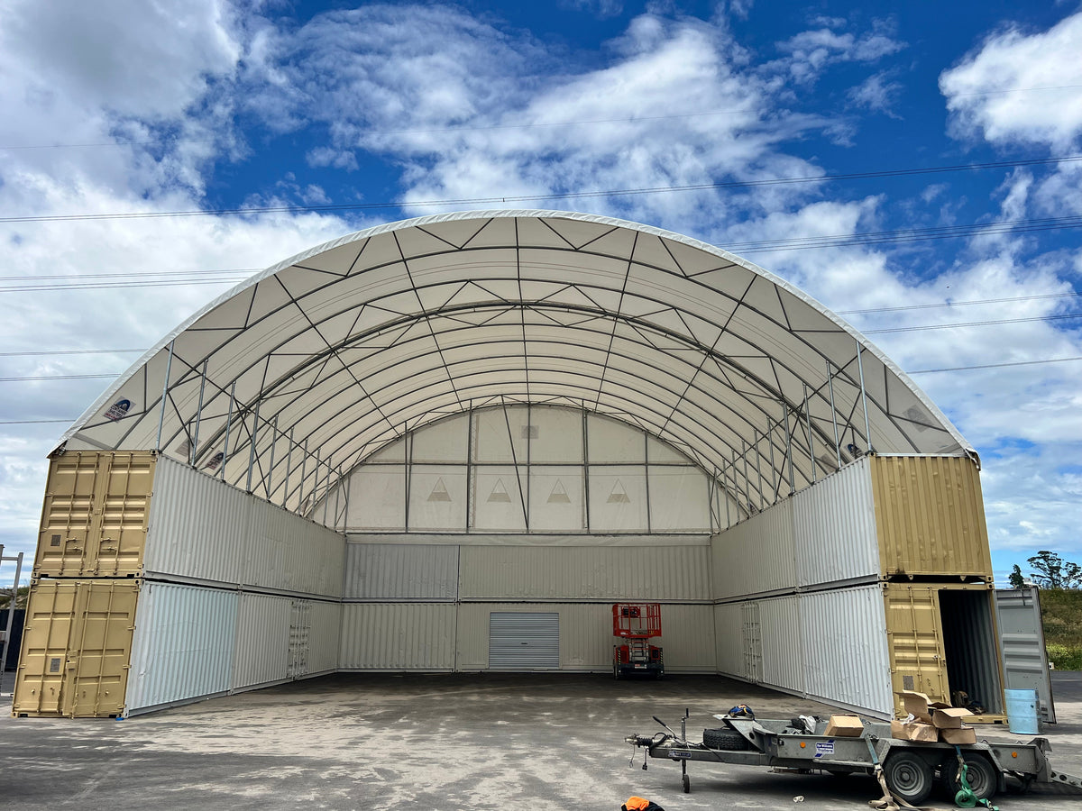 Double-stacked Big Bertha 60ft container shelter at ContainerCo