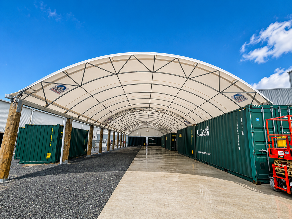 12m x 100ft loadout shelter at Open Country Dairy