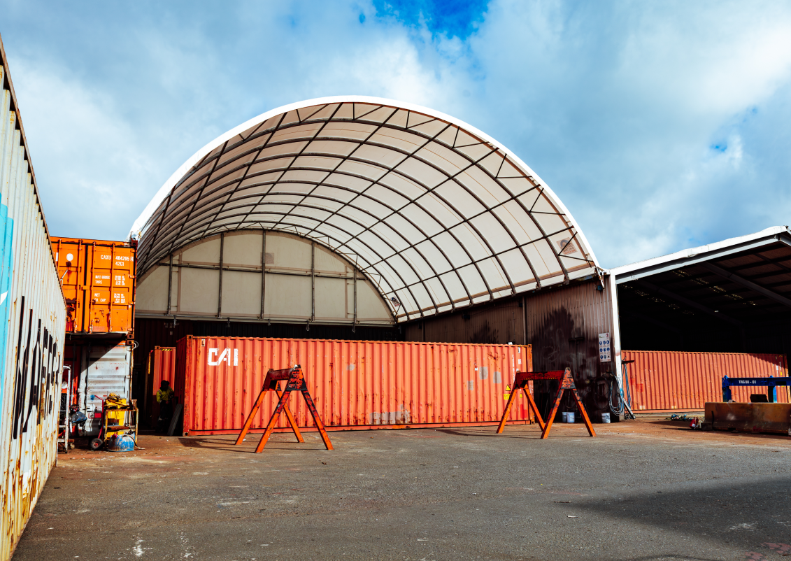 Custom 18m single portal container shelter at ContainerCo